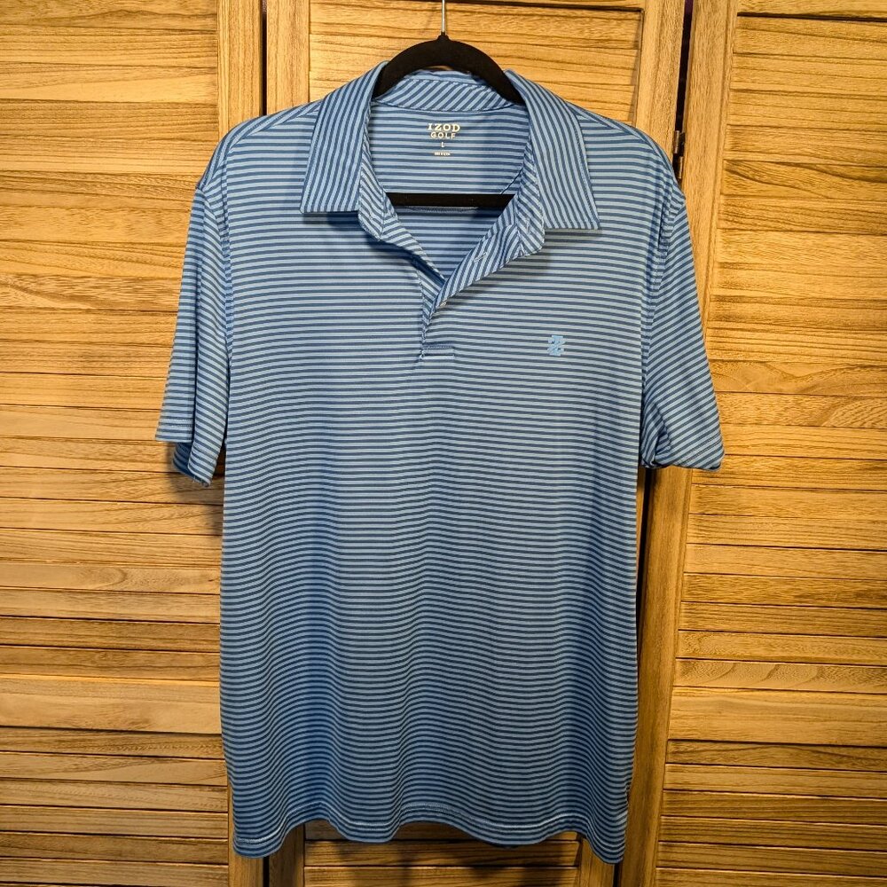 Izod Polo Golf Classic Blue Striped Shirt Size Large